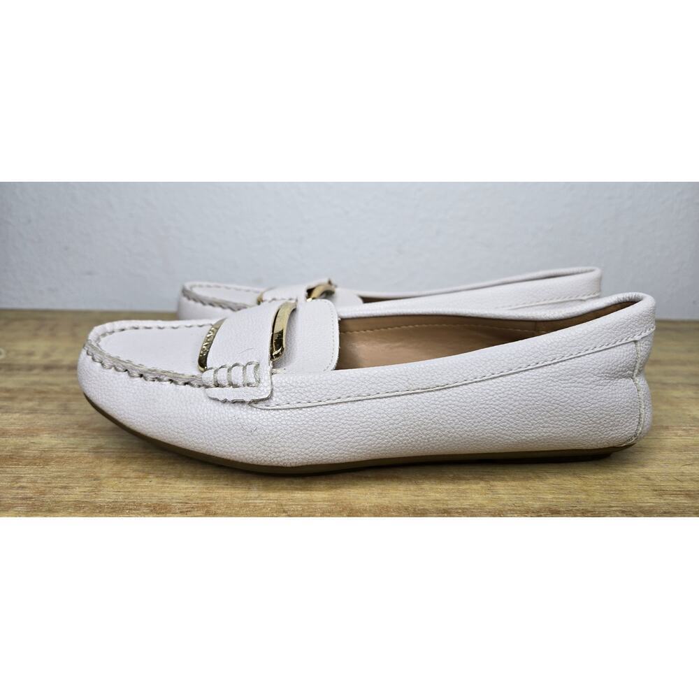 Calvin Klein Women's Cream Leather Loafers with Gold Accent